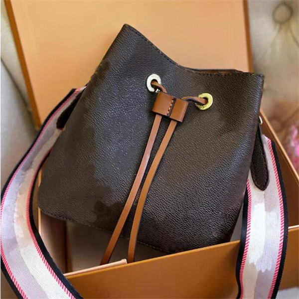 

Luxurys designers bag NEONOE Bucket Shoulder Bags flower Purses Women Tote Brand Letter Genuine Leather Handbags crossbody bag monogram Drawstring M44022 M44887, Brown grid + apricot ribbo