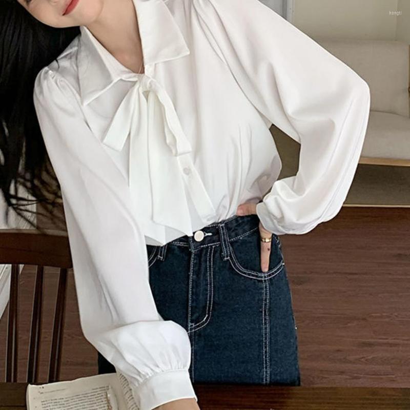 

Women' Blouses Comfy Retro Women Casual Long Sleeve Blouse Top Versatile Shirt Turn-down Collar Workwear, White