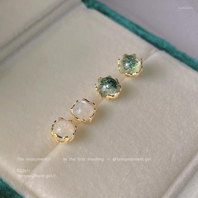 

Stud Earrings S925 Silver Needle Mini Shimmer Stone For Women Girls Fashion Delicate Green Ghost Natural Gifts