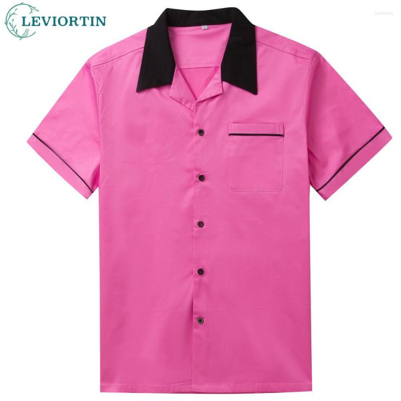 

Men's Casual Shirts Men's Personalized Short Sleeved Shirt High Quality Fashion Men Patchwork Rockabilly Style Blouse Bowling Dress, Blue