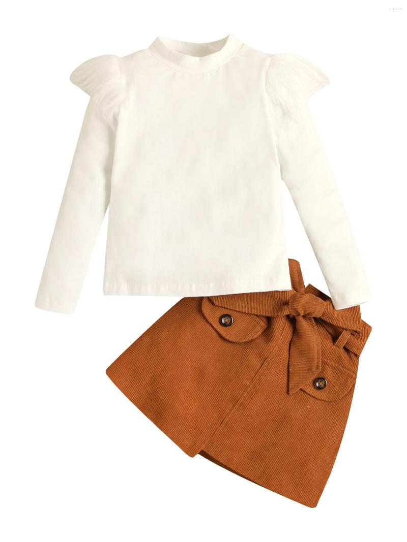 

Clothing Sets Toddler Baby Girl Outfit Fall Winter Corduroy Skirt Set Clothes Kids Long Sleeve T Shirt Solid Color, White