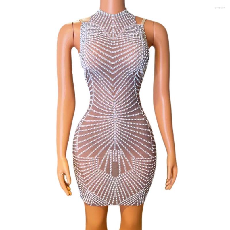 

Stage Wear Nude Shining Pearls Sexy Tassel Backless Sheath Dress For Women Nightclub Party Clothing Singer Costumes Prom Wears
