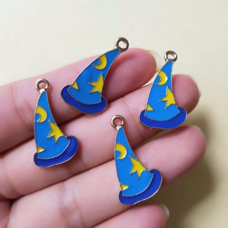 

Charms Mini Order 5pcs/lot 26 14MM Enamel Alloy Magic Hat Pendant Gold Tone Plated Oil Drop Moon Star Cute Cap Shape Metal Charm