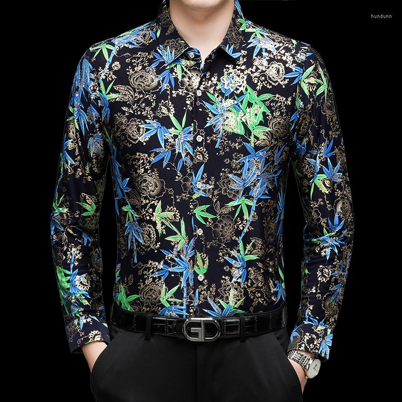 

Men's Casual Shirts YXL-8808 Spring And Autumn Men's Printed Shirt Long Sleeve Thin Slim Fit Business Polo, 8809-black