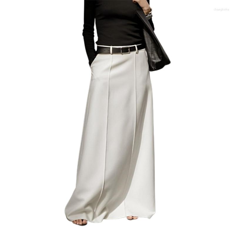 

Skirts Uoozee Female Stylish Maxi H-Line Solid Color Long Skirt For Women Going Out Korean Fashion Clothes 2023 Summer, White