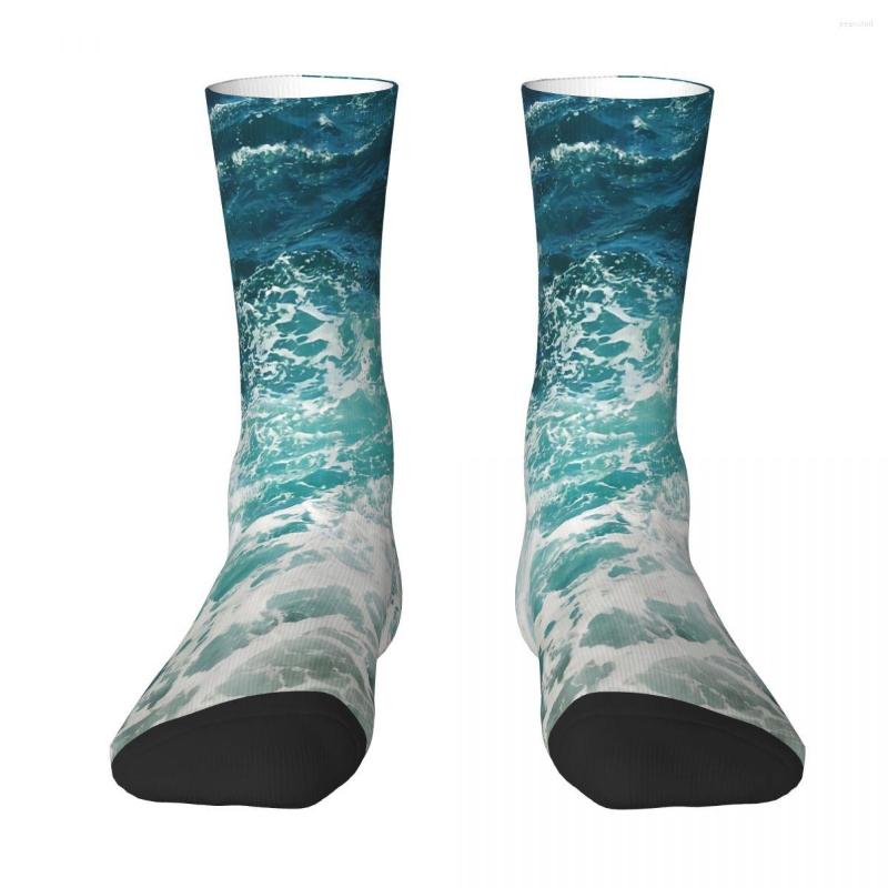 

Men's Socks Blue Ocean Waves Sock Men Women Polyester Stockings Customizable Sweetshirt, White