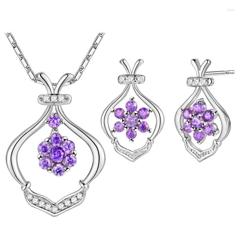 

Necklace Earrings Set Pretty Geometric Jewelry Irregular With And Necklaces Colorful Flower Inlay Purple Red Round Zirconia For Women Sets, Picture shown