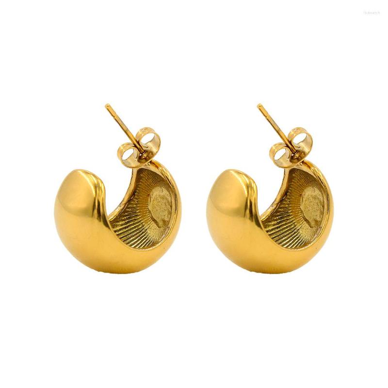 

Dangle Earrings Stainless Steel C Shaped Earring For Women IP Gold Plated Geometric Semicircle High Polish Ball Ear Stud Simple Jewelry