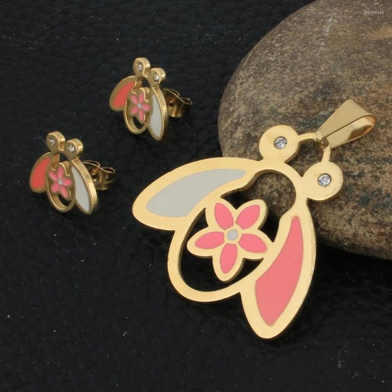 

Necklace Earrings Set Fashion Style Stainless Steel For Women Gold Color Pendants And SFAZATBA, Picture shown
