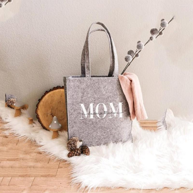 

Shopping Bags Felt Bag Saying Mom Names Mother's Day Gift Personalized Tote Handbag Women's Outdoor Supply, Black