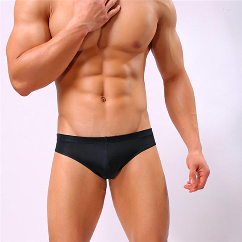 

Underpants Sexy Men's Underwear U Convex One-piece Ultra-thin Transparent Ice Silk Briefs Large Size Low Waist Shorts, Black