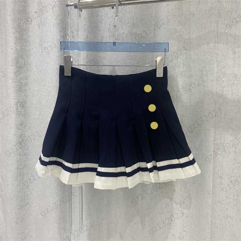 

Brand Skirts Custom Button Trim Hemline Patchwork Color High Waist Skirt Fashion Designer Simple Joker Style Pleated Skirts Women Apparel