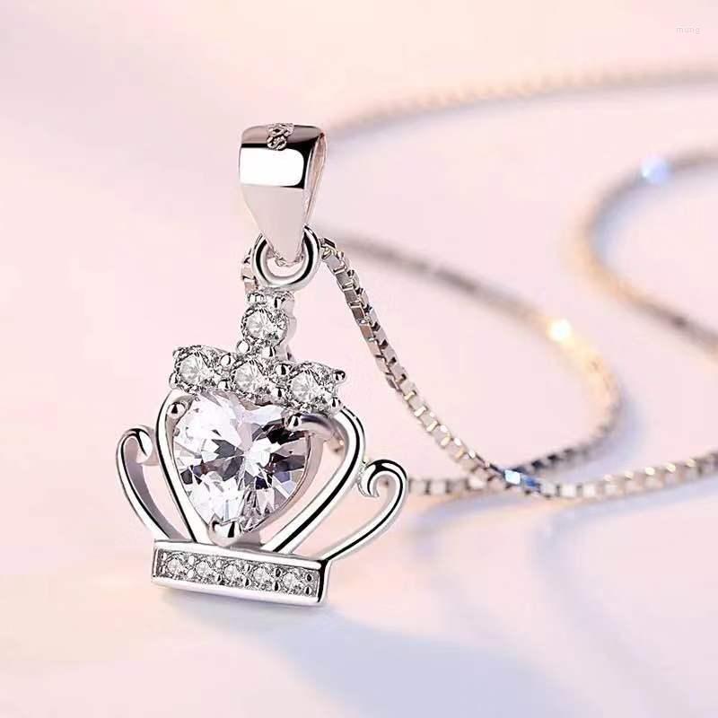 

Pendant Necklaces Fashion Charm Love Crystal Silver Color Crown Necklace Romantic Women Elegant Temperament Valentine's Day Gift
