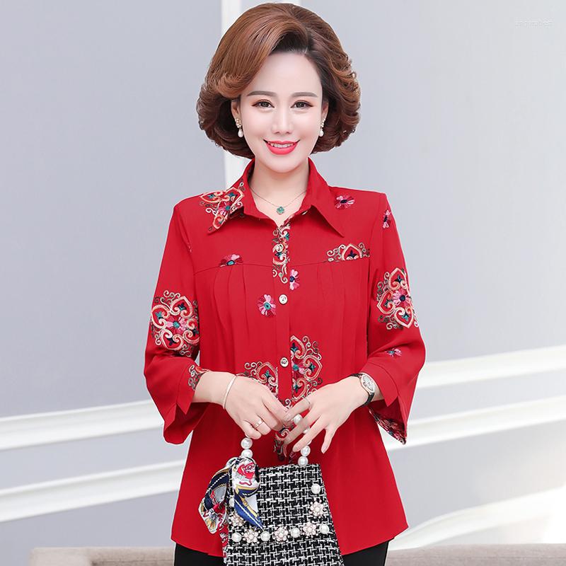 

Women's Blouses Women Vintage Floral Embroidery Ladies Tops Long Sleeve Loose Casual Blouse Womens Shirts, Red