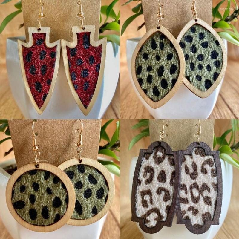 

Dangle Earrings Faux Fur Leather Leopard Wood Arrow For Women Fashion Original Handmade Wooden Statement Wholesale