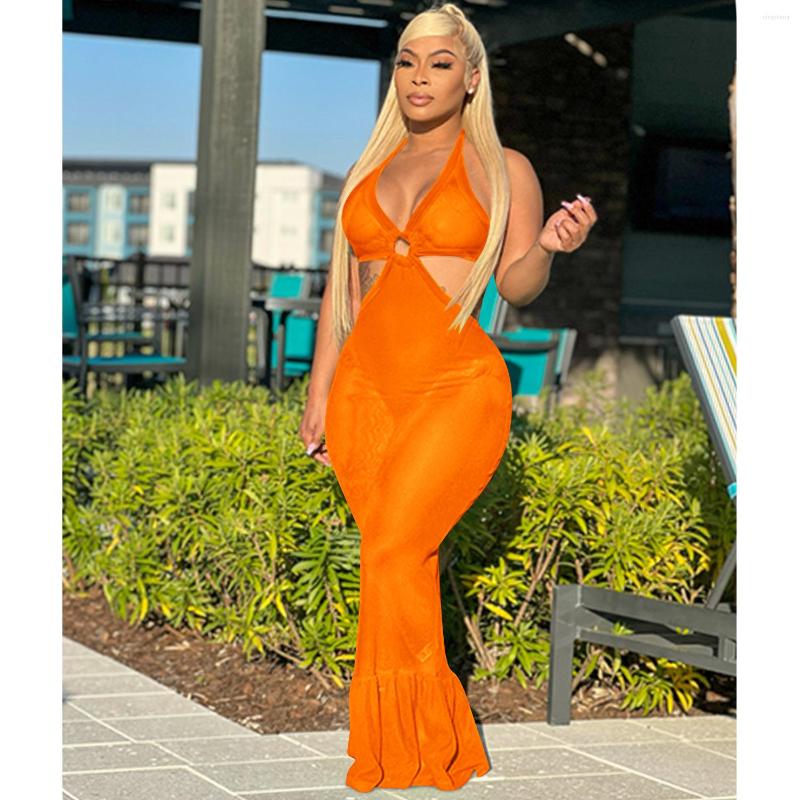 

Casual Dresses 2023 High Street Style Long Dress Fashion Spaghetti Straps Chest Wrap Fish Swing Sleeveless Pure Color Floor Length, Black