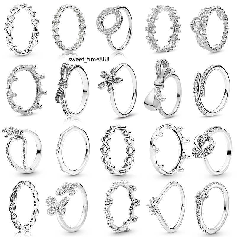 

New Popular 925 Sterling Silver Ring Empty Love Bow Flower Party Vermiculite Pandora Ms. Jewelry Fashion Accessories Gift