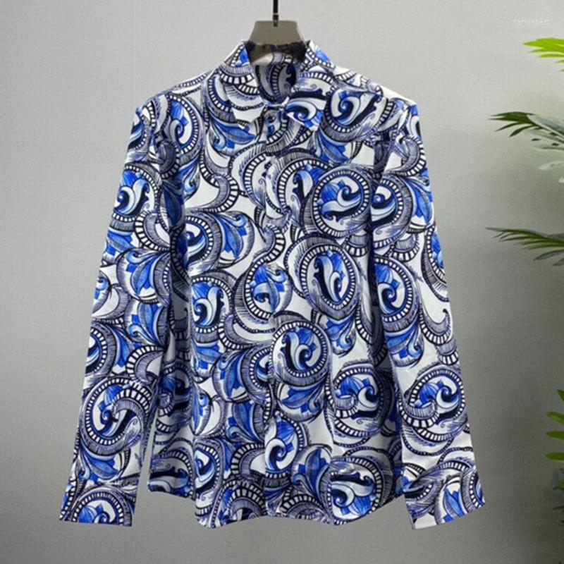 

Men's Casual Shirts Abstract Art Print Long Sleeve Shirt Holiday Dress Clothes 2023 Spring Hawaiian Slim Mode Chemise Homme, Picture
