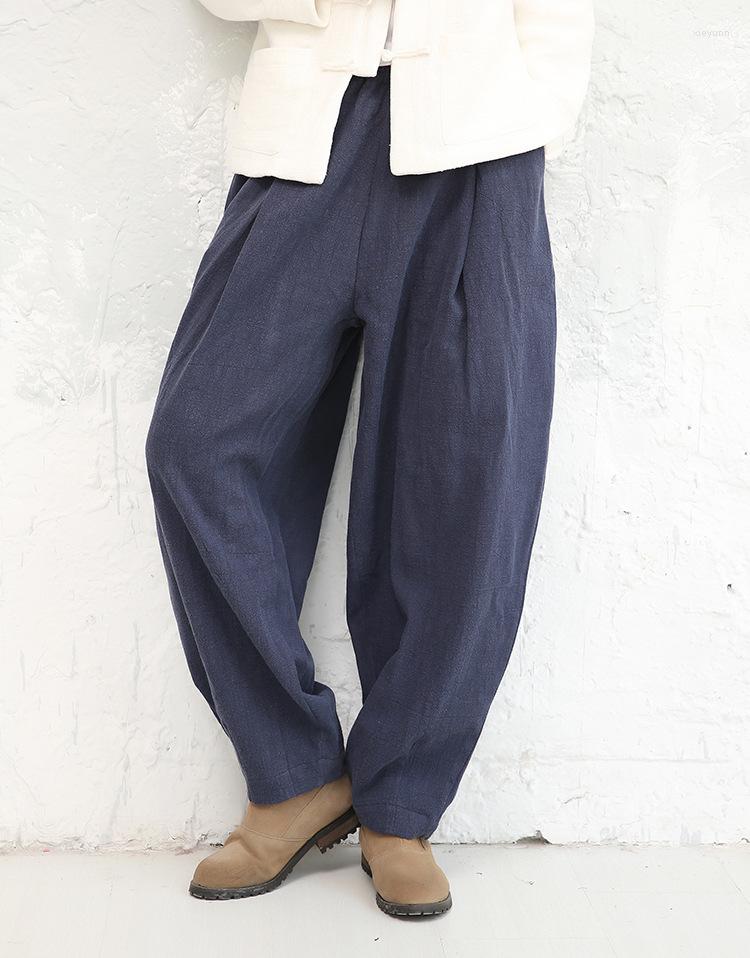 

Women's Pants Spring Wide Leg Flax Cotton And Linen Casual Mid Waist Bell-bottoms Harem Trousers Female, Sky blue