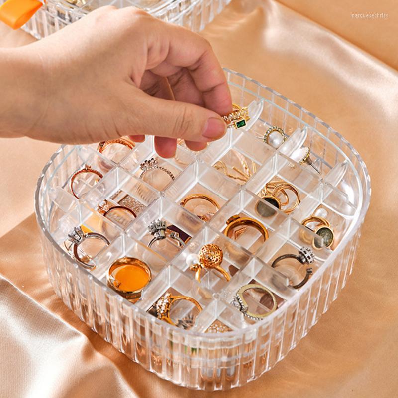 

Jewelry Pouches Translucent Storage Box Waterproof Multi Compartment Ring Earring With Dust Cover Dustproof Finishing Case