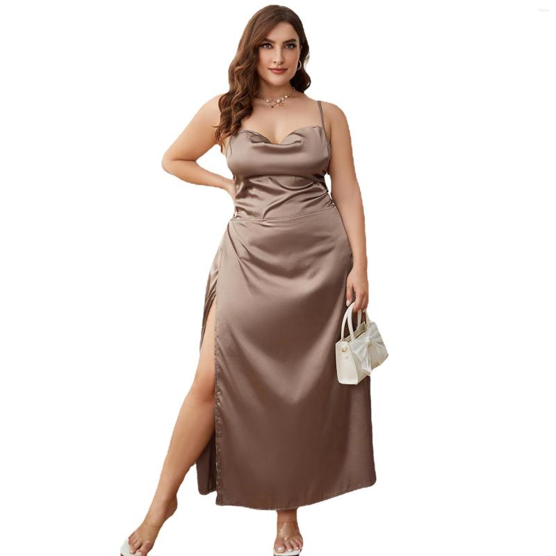 

Women's Sleepwear Plus Size Homewear Satin Night Dress For Ladies Spring And Summer Swing Neck Sexy Sling Nightdress Women's Loose Home, Gst69m-lightbrown