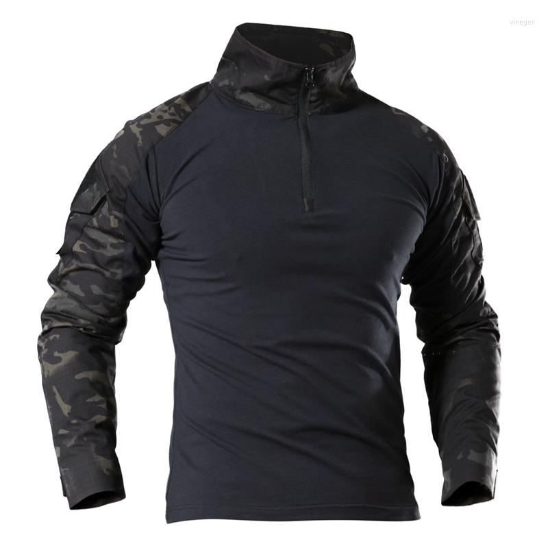 

Men's T Shirts Outdoor Tactical Hiking T-Shirts Men Combat Military Army Camo Long Sleeve Hunting Climbing Shirt Cotton Sport Clothes, Black