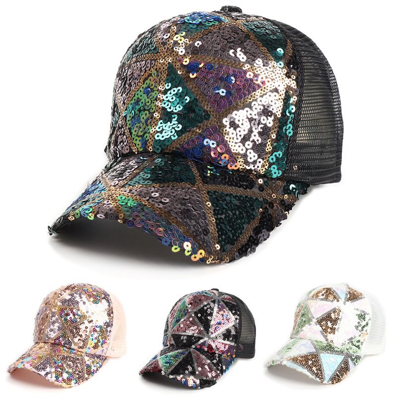 

Fashion Sequins Baseball Cap for Women Summer Girls Female Snapback Mesh Caps Casual Adjustable Sun Hat For Girls, Customize