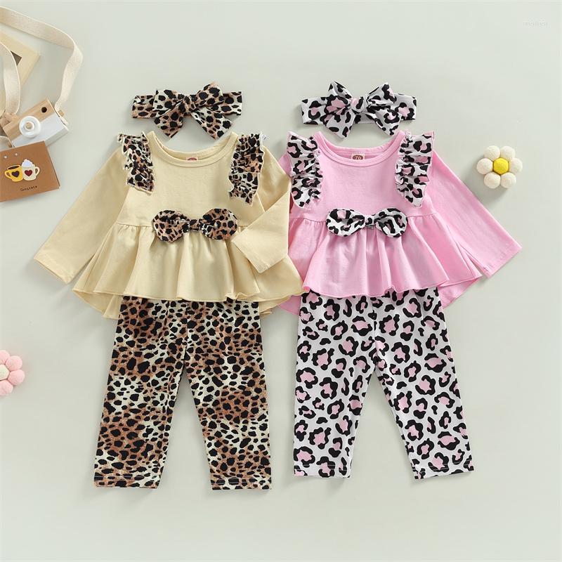 

Clothing Sets 0-18M Baby Girls Spring Clothes Born Toddler Leopard Ruffle Long Sleeve Dress TopsLeopard Pants Outfits Set, Pink