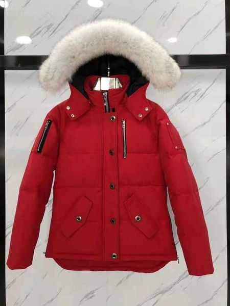 

Deer 1:1 same style jacketDown jacket men's fur collar parka winter waterproof white duck coat cloak fashion men and women couples casual version to keep warm XB7D, Women's red+white fur