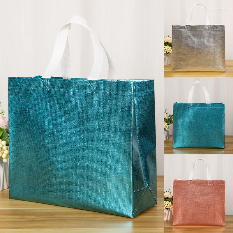 

Shopping Bags Non Woven Women Bag Reusable Business Clothing Travel Storage Handbag Laser Glitter Gift Female Grocery Tote, Blue