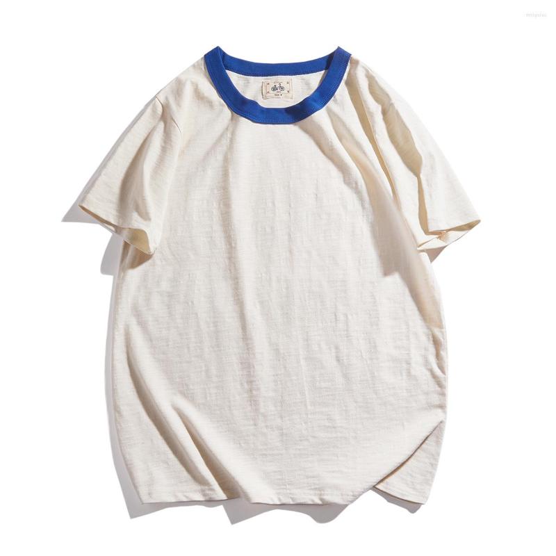 

Men's T Shirts Vintage T-shirt For Men Summer Fashion Short Sleeve O-neck Contrast Color Patchwork Simple Chic Tee Couple Style Cotton, Blue neck