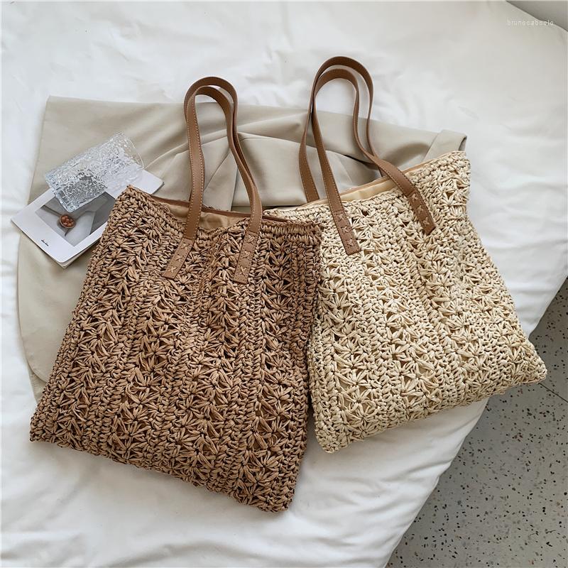 

Evening Bags Summer Fashion Straw Woven Underarm Shoulder For Women Casual Large Capacity Bohemian Beach Female Shopping Handbag Totes, Beige
