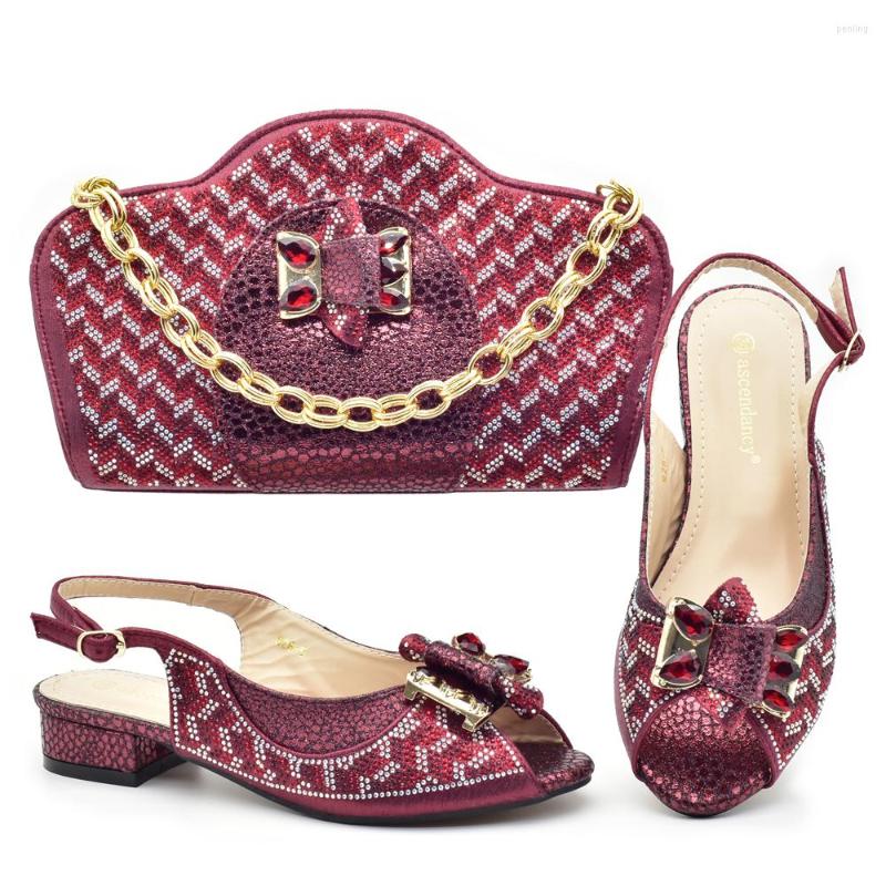 

Dress Shoes Latest Wine And Bags Sets Decorated With Rhinestone Wedding Bride Italian Matching Set For Party, Gold