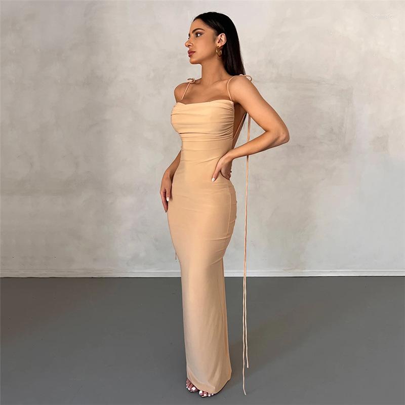 

Casual Dresses Simaburcn EuropeanAmerican Style 2023 Spring Women' Fashion Suspender Sexy Backless Slim-fitting Buttocks Temperament, Sky blue dress