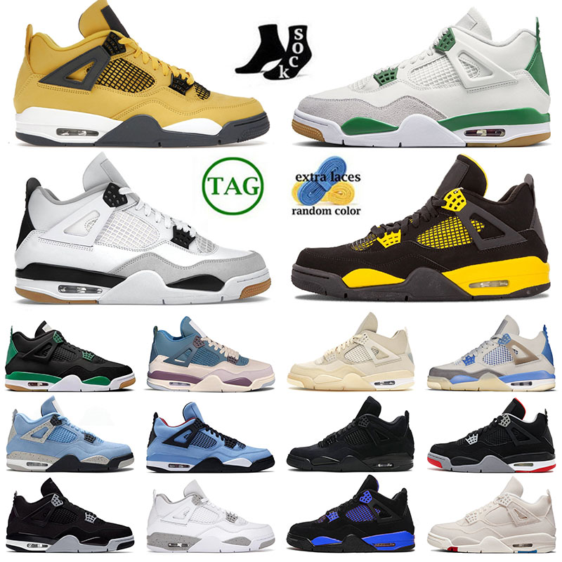 

jmpman 4 4s mens womens outdoor basketball shoe Thunder Black Green Seafoam Military Black Pine Green Sail Craft alternate sports sneakers designer big size: 36-47, 36-47 1