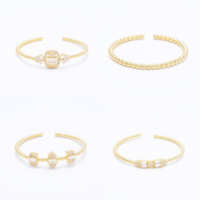

Bangle Simple Gold Color Bangles For Women Paved Zircon Brass Jewelry Accessories Beaded Beads Shape Open Bracelet
