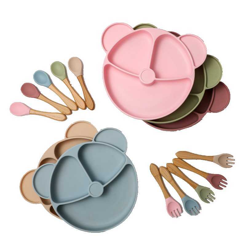 

Cups Dishes Utensils Baby Feeding Set BPA Free Baby Silicone Tableware Waterproof Solid Color Dinner Plate Sucker Bowl And Spoon Fork For Children AA230413