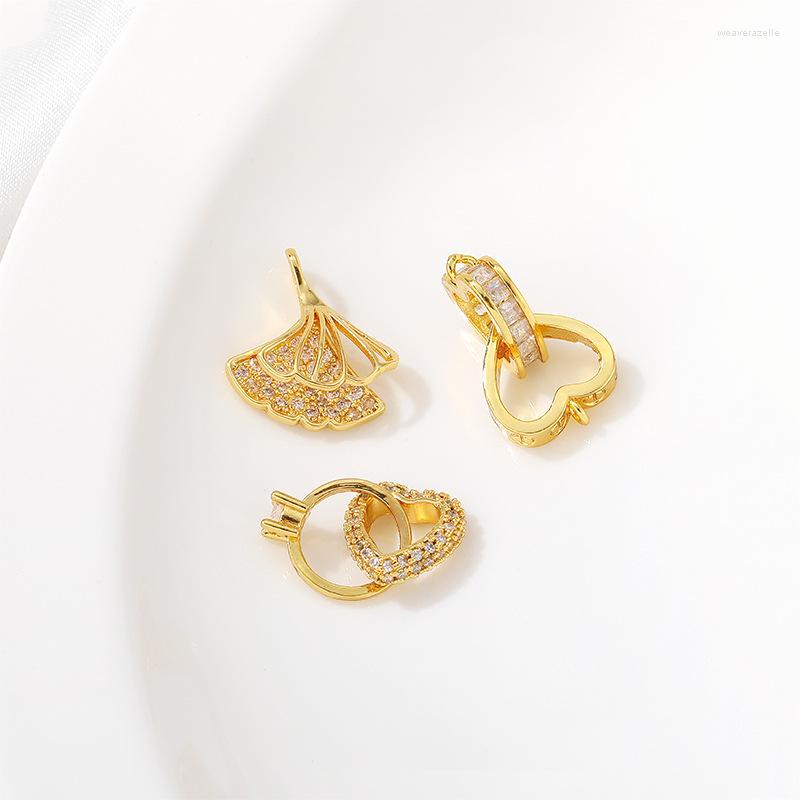 

Charms Zinc Alloy Inlay Zircon Ginkgo Leaf Heart Ring 2pcs/lot For DIY Fashion Necklace Jewelry Making Finding Accessorie