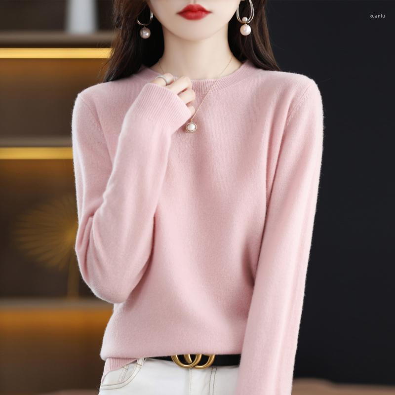 

Women's Sweaters Round Neck Sweater Women's Spring And Autumn Thin Section 100 Pure Wool Knitted Bottoming Pullover Foreign Style, Dark coffee color