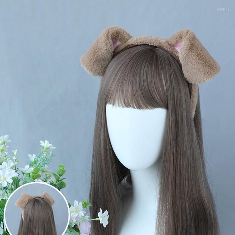 

Hair Accessories Lolita Plush Dog Ears Hoop Simulation Animal Ear Headband Furry Headwear For Cosplay Girl Gathering Dropship, Black white spot