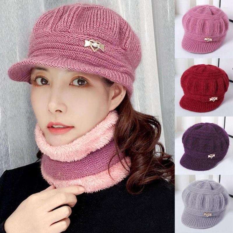

Visors Winter Hat Beanies Keep Warm Ear Guard Peaked Cap Pumpkin Beret Women's Knitted Double Layers Protection Caps, Red