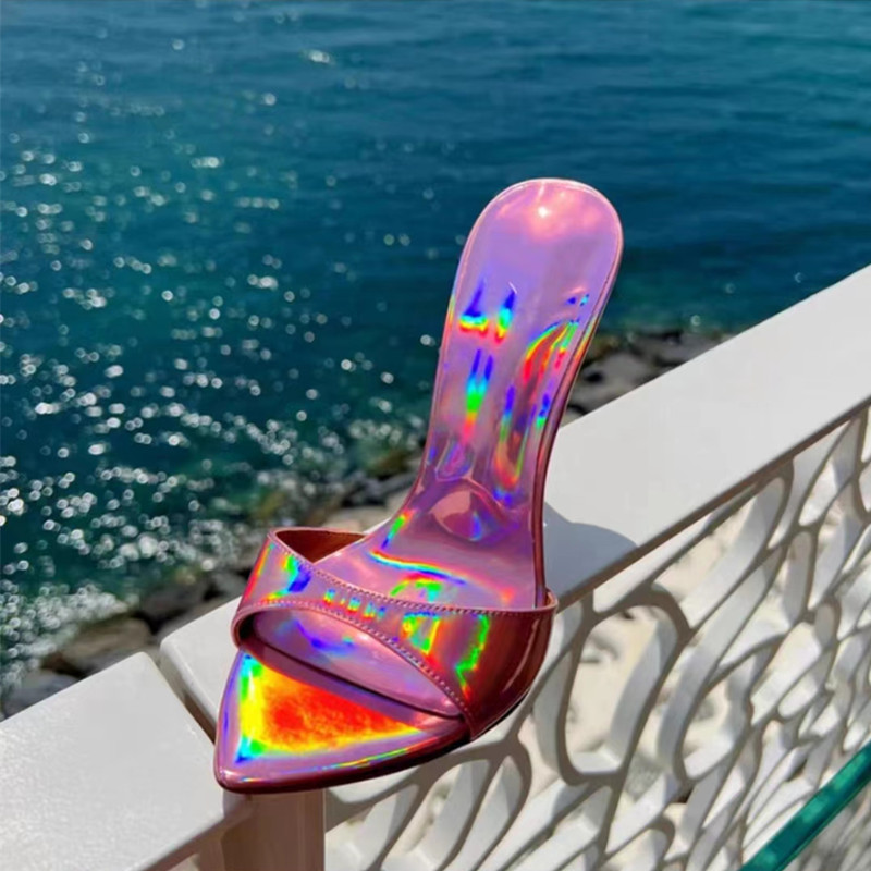 

Super-high Heel Slippers Women Shoes Summer Peep Toe Mixed Colors Stiletto Sandals Sexy Party Ladies Shoes Luxury Woman Pumps, Burgundy