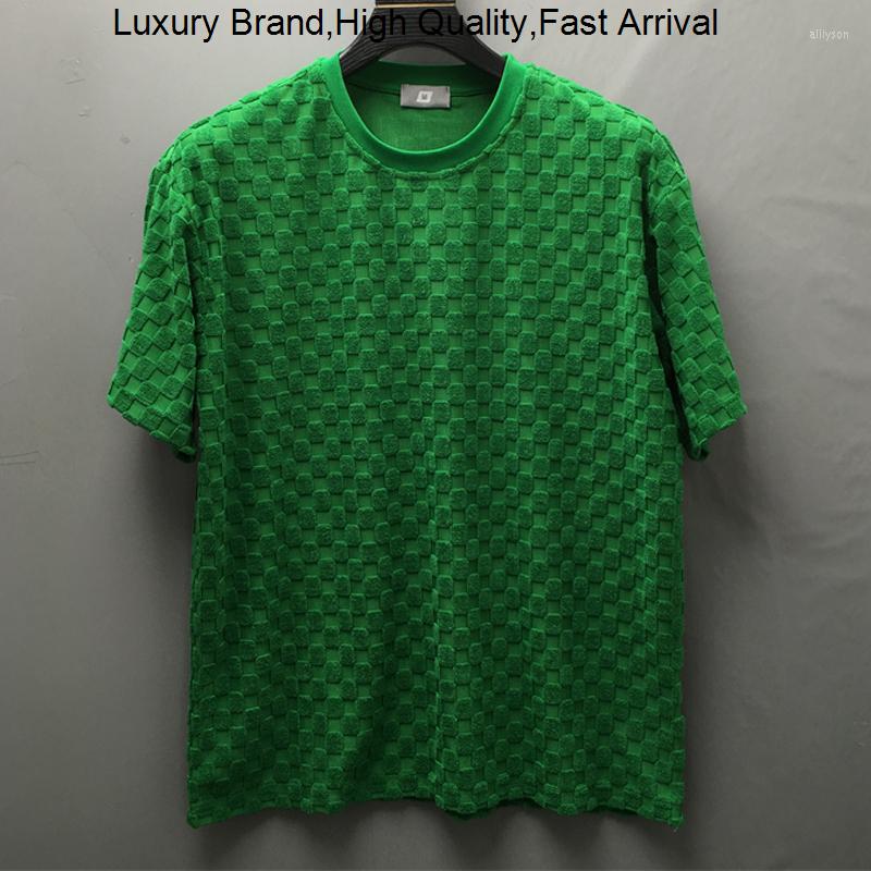 

Men' T Shirts Plaid Embossed Jacquard Green Men Women Couple Fashion Casual Shirt Boyfriend Gift Short Sleeve Round Neck T-Shirt, Black