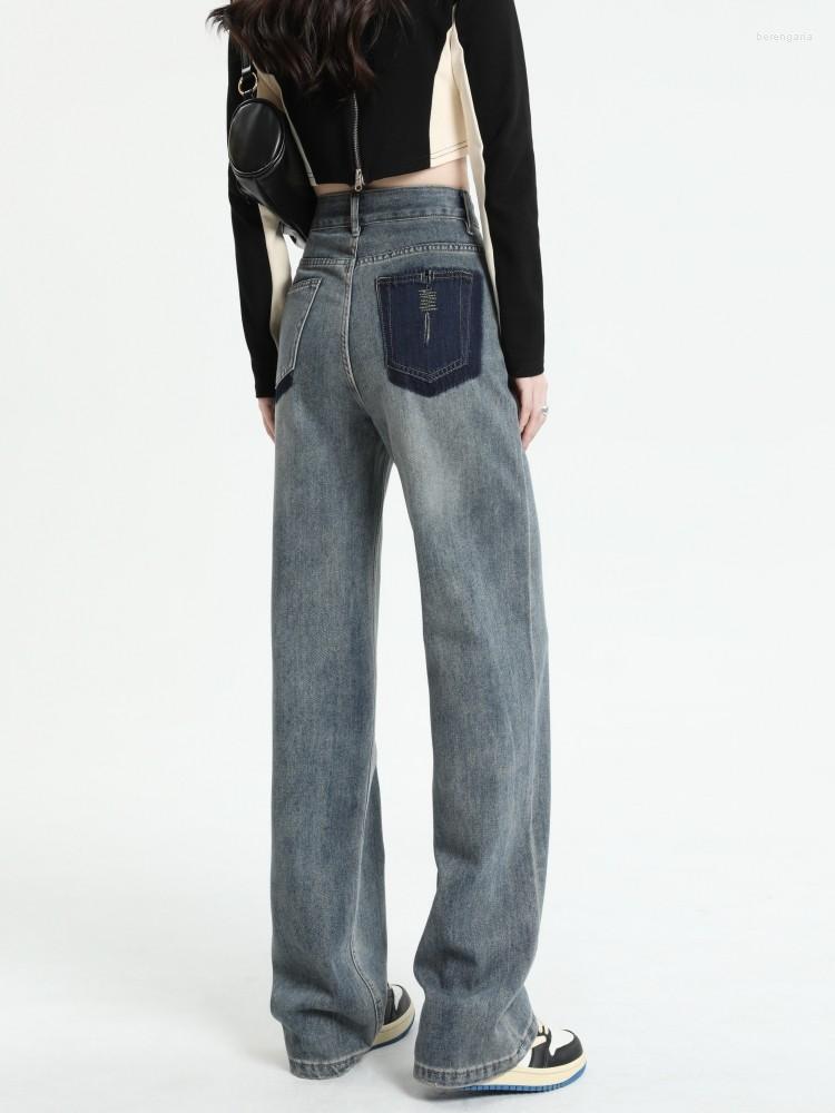 

Women' Jeans GUUZYUVIZ Vintage High Waist Loose Straight Wide Leg Woman Blue, Vintage blue