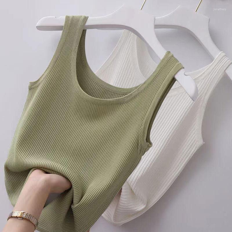 

Women's Tanks Summer Knit Vest Top Sexy Sleeveless O Neck Women Camisole Pure Color Black White T-shirt Solid Slim Tank Camis Tees, Army green
