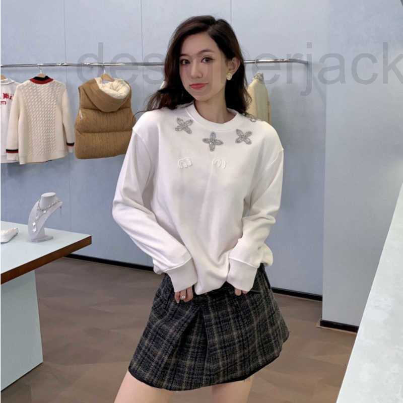 

Women' Hoodies & Sweatshirts fashion sweatshirt designer sweater patch embroidery rhinestone long sleeved T shirt ladies round neck loose pullover top, White