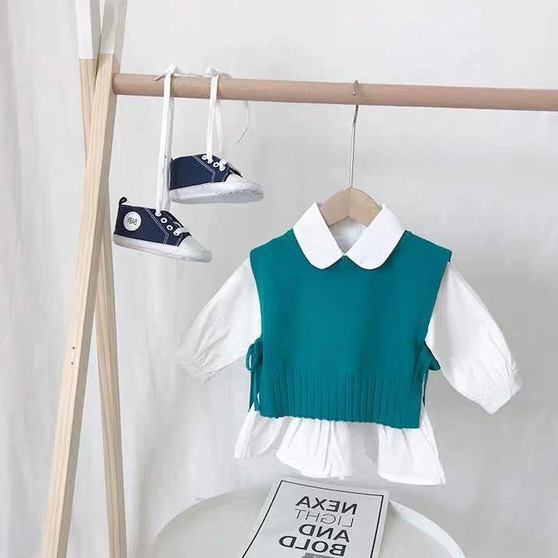 

Pullover Spring And Autumn Girls' Round Neck Knitted Vest Lace-up Outer Wear Children's Baby Loose Kids Sweater, See chart3