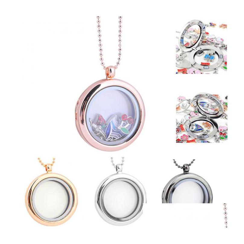 

Pendant Necklaces 30Mm Floating Locket Women Put Po Charm Necklace Jewelry Open Round Glass Frame Drop Delivery Pendants Dhgarden Dheyt