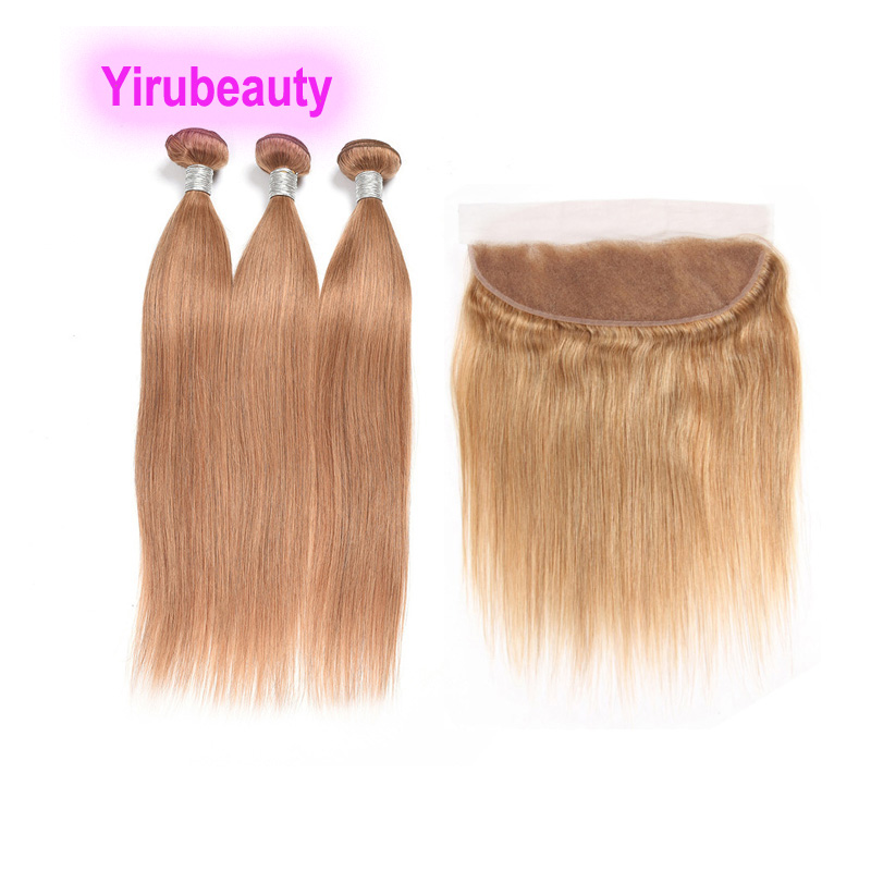 

Peruvian Virgin Hair Wefts With 13X4 Lace Frontal Baby Hair Free Part 27# Color Straight Yirubeauty 10-30inch