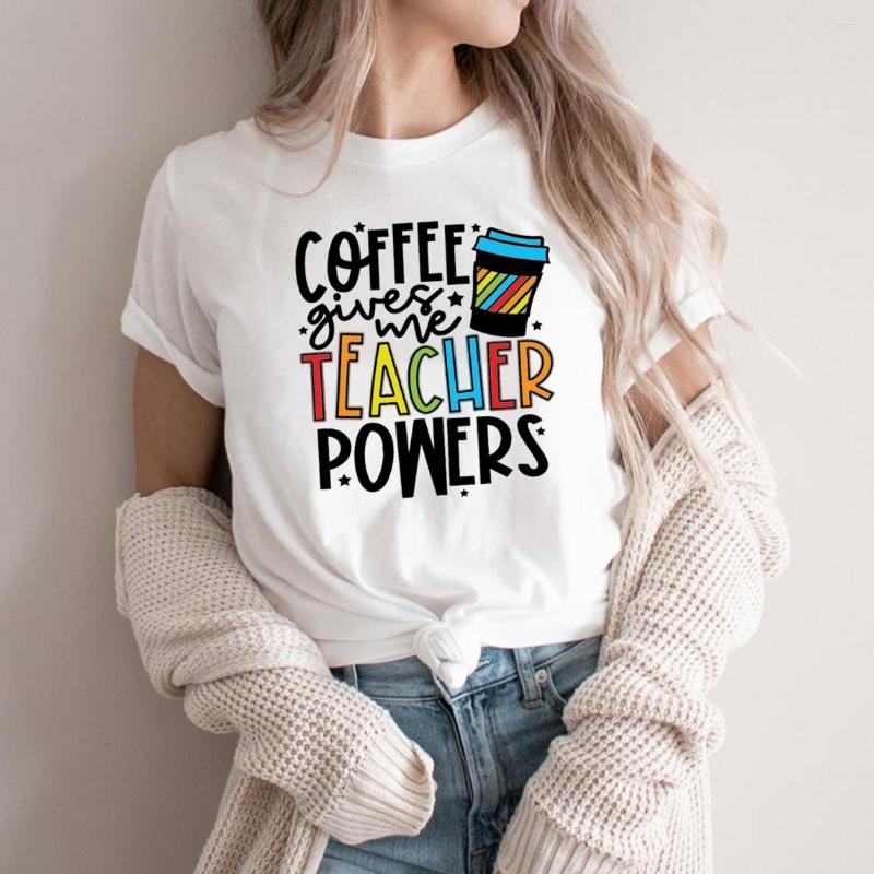 

Women' T Shirts Coffee Gives Me Teacher Powers T-shirt Shirt Appreciation Tshirts Day Gift Graphic Casual Tops, Burgundy